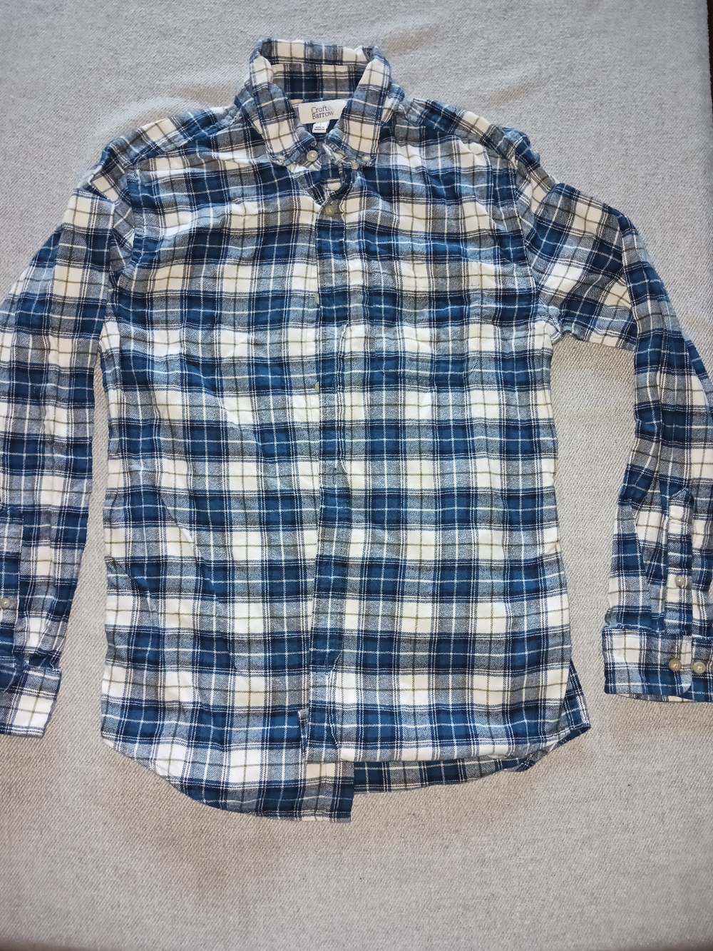 Croft & Barrow Men'Small Plaid Button Down Shirt in Blue & White Size Small